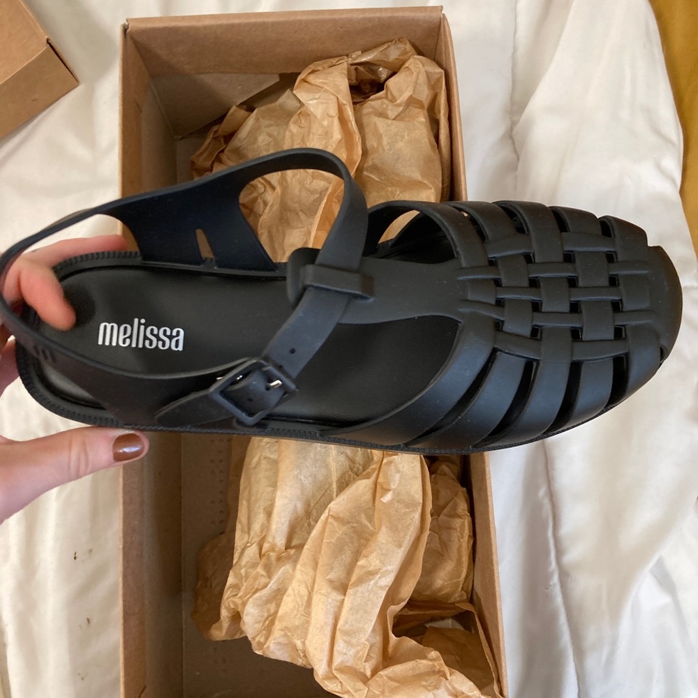 NWT melissa black rubber sandals. never worn new in box. missed return window.
